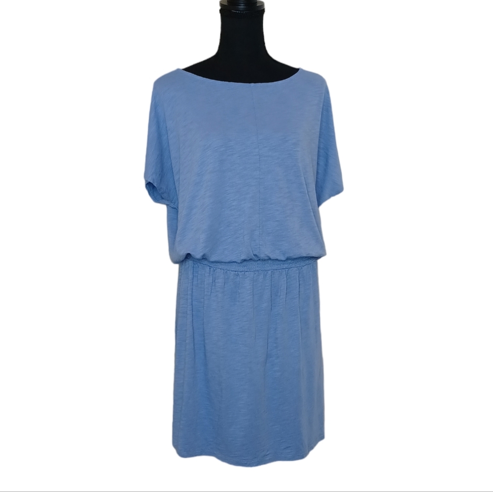 Lilla P Pima Cotton Blend Smock Waist Dolman Sleeve Dress Sz Med Blue
